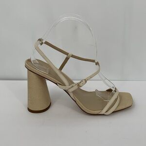 Sam Edelman Kit strappy sandal shoe heel leather block oval heel textured tan 9
